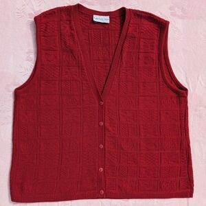 Vintage Red Fair Isle Heart Knit Sweater Vest Plus Size 2xl Cottagecore Button